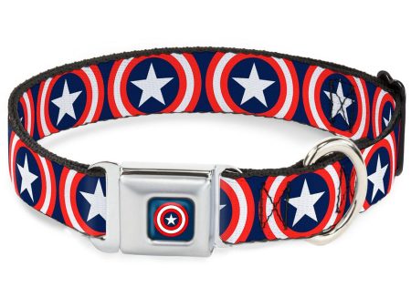 Buckle-Down Captain America Shield Full Color Navy Seatbelt Buckle Dog Collar Cheap