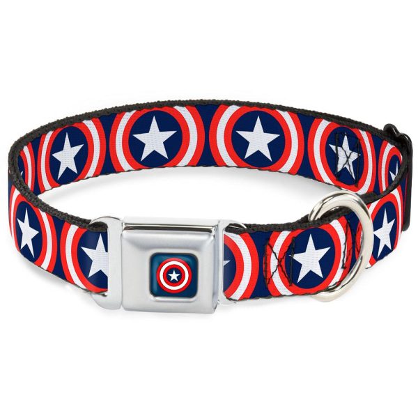 Buckle-Down Captain America Shield Full Color Navy Seatbelt Buckle Dog Collar Cheap